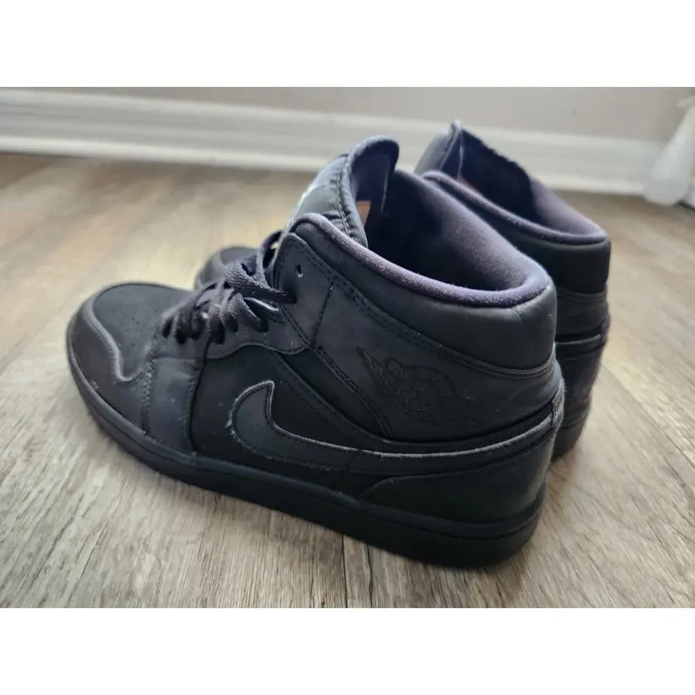NIKE Air Jordan 1 Men's Mid Black on Black Basketball Sneakers Size 8